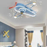 Kids Room Flush Cartoon Airplane Ceiling Fan with Light Image - 4