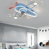 Kids Room Flush Cartoon Airplane Ceiling Fan with Light Image - 7