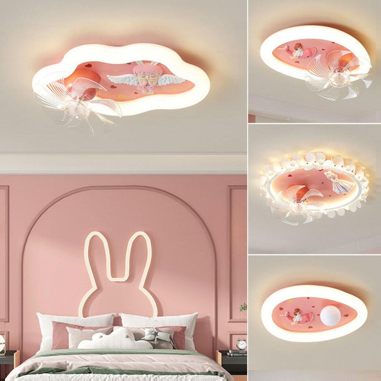 Kids Room Geometric  Remote Dimming Ceiling Fan Lights Image - 15