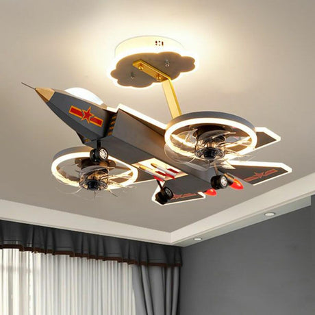 Kids Room Gray Airplane Clear Blades Ceiling Fan Light Image - 1