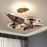 Kids Room Gray Airplane Clear Blades Ceiling Fan Light Image - 2