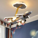 Kids Room Gray Airplane Clear Blades Ceiling Fan Light Image - 5