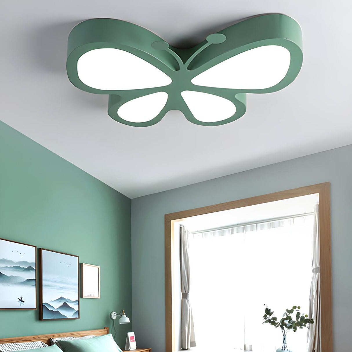 Kids Room Green Butterfly LED Flush Mount Ceiling Light Image - 2