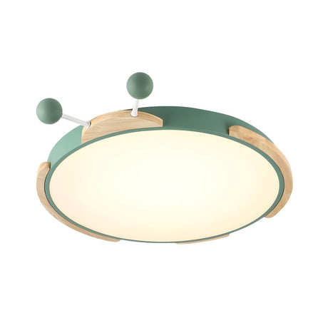 Kids Room Green Insect Round LED Flush Mount Light Image - 2