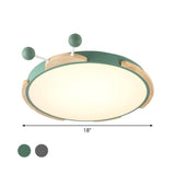 Kids Room Green Insect Round LED Flush Mount Light Image - 4