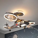 Kids Room Grey Aircraft Ceiling Fan Light with 2 Fans Image - 1