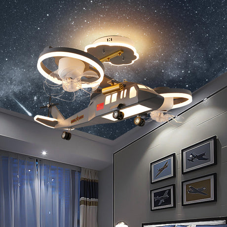 Kids Room Grey Aircraft Ceiling Fan Light with 2 Fans Image - 2