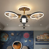 Kids Room Grey Aircraft Ceiling Fan Light with 2 Fans Image - 3