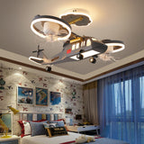 Kids Room Grey Aircraft Ceiling Fan Light with 2 Fans Image - 4