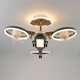 Kids Room Grey Aircraft Ceiling Fan Light with 2 Fans Image - 7