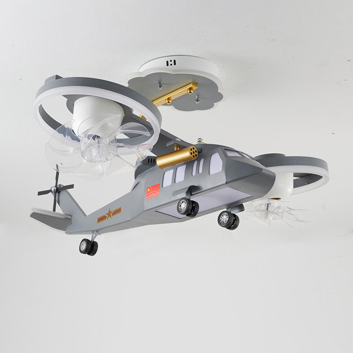 Kids Room Grey Aircraft Ceiling Fan Light with 2 Fans Image - 9