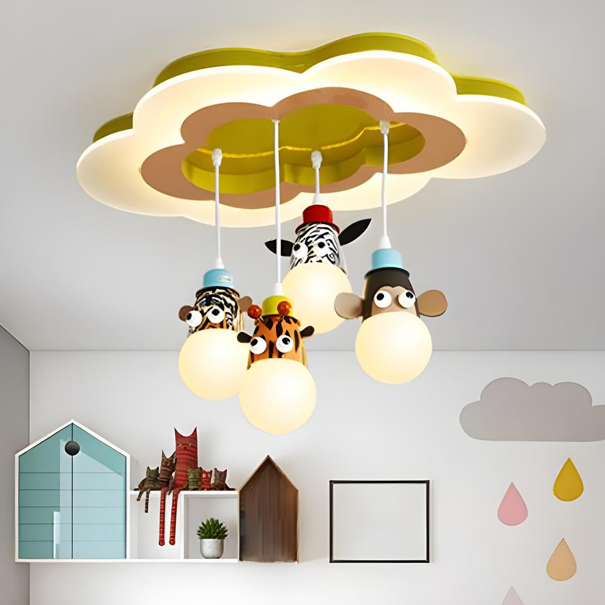 Kids Room Hanging Animal Cloud Semi-Flush Mount Light Image - 11