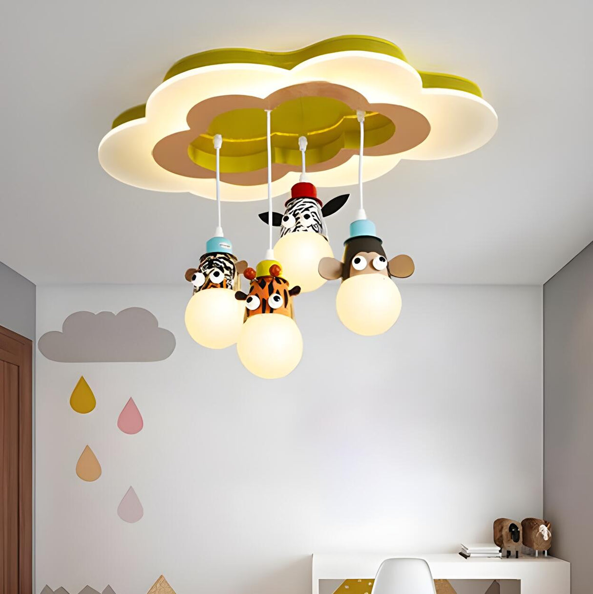 Kids Room Hanging Animal Cloud Semi-Flush Mount Light Image - 3