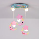 Kids Room Hanging Moon Star Wood Semi-Flush Mount Light Image - 1