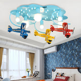 Kids Room Large Colorful Airplane LED Flush Mount Light Image - 1