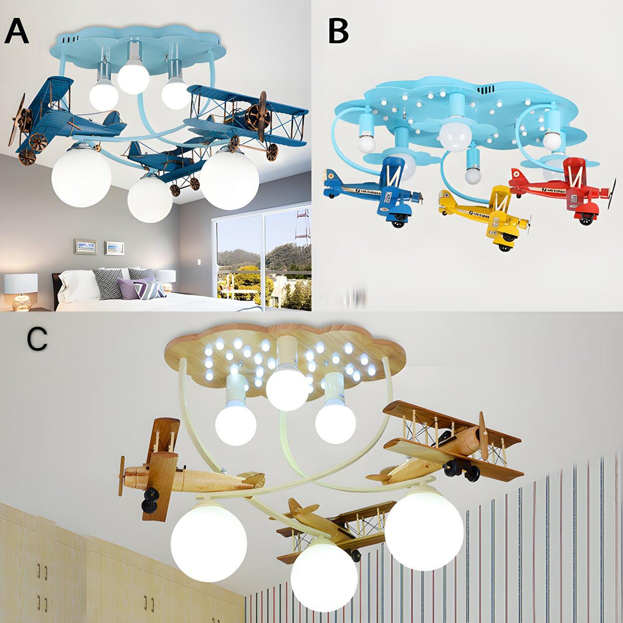 Kids Room Large Colorful Airplane LED Flush Mount Light Image - 13