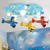 Kids Room Large Colorful Airplane LED Flush Mount Light Image - 2