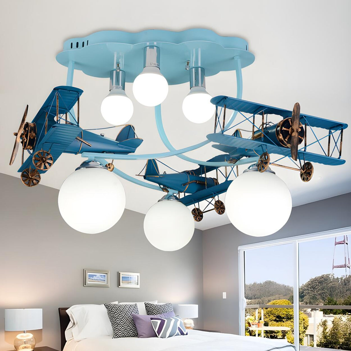 Kids Room Large Colorful Airplane LED Flush Mount Light Image - 9