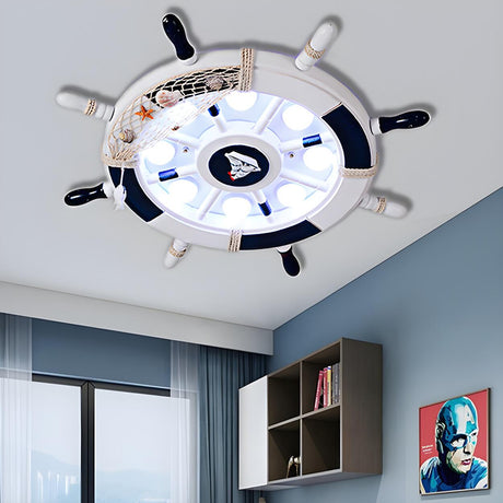 Kids Room Large Nautical Rudder Metal Flush Mount Light Image - 1