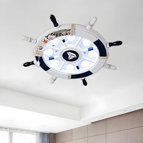 Kids Room Large Nautical Rudder Metal Flush Mount Light Image - 2