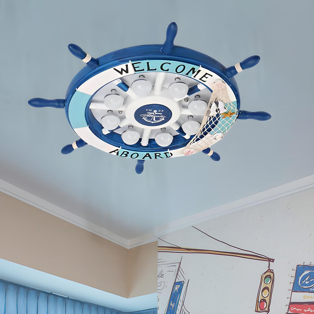 Kids Room Large Nautical Rudder Metal Flush Mount Light Image - 6