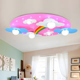 Kids Room Large Pink Cloud Rainbow Flush Mount Light Image - 2