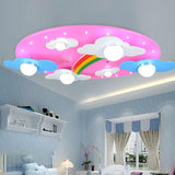 Kids Room Large Pink Cloud Rainbow Flush Mount Light Image - 3