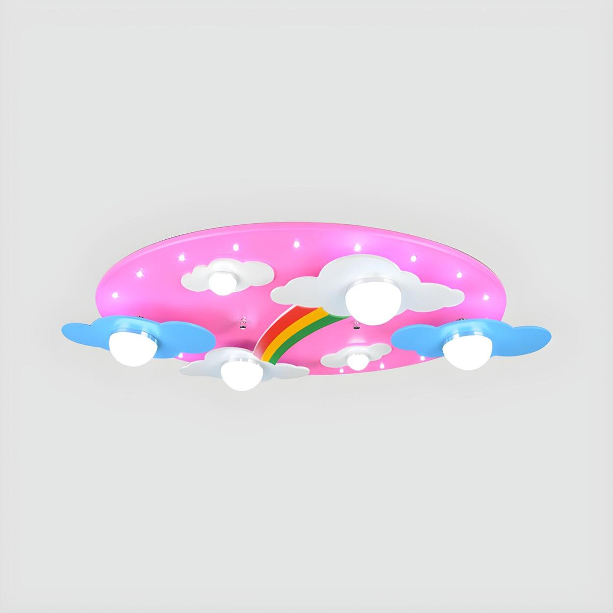 Kids Room Large Pink Cloud Rainbow Flush Mount Light Image - 5