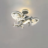 Kids Room LED Creative Gray Airplane Ceiling Fan Light Image - 3