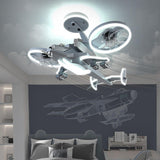 Kids Room LED Creative Gray Airplane Ceiling Fan Light Image - 5