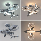 Kids Room LED Creative Gray Airplane Ceiling Fan Light Image - 7