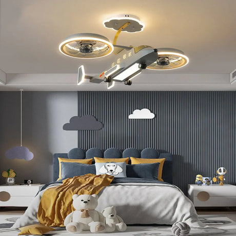 Kids Room LED Creative Helicopter Ceiling Fan Light Image - 1