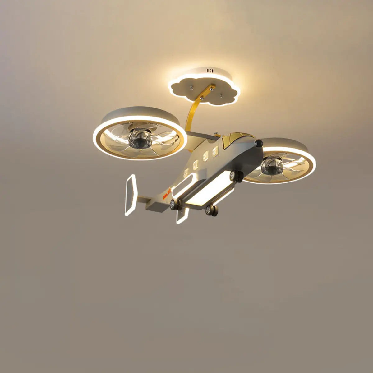 Kids Room LED Creative Helicopter Ceiling Fan Light Image - 2