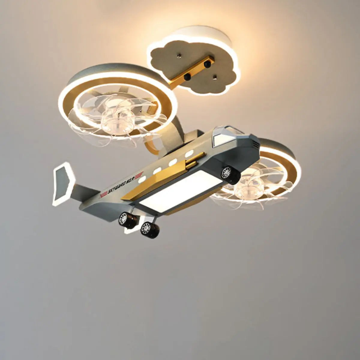 Kids Room LED Creative Helicopter Ceiling Fan Light Image - 3