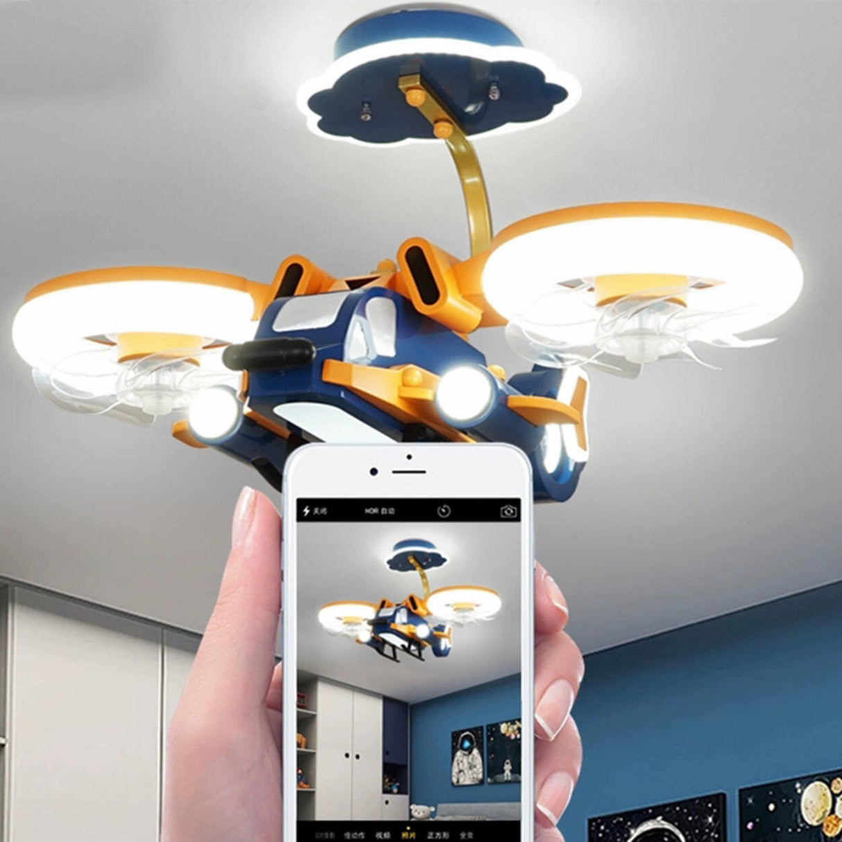 Kids Room LED Remote Aircraft Ceiling Fan with Light Image - 15