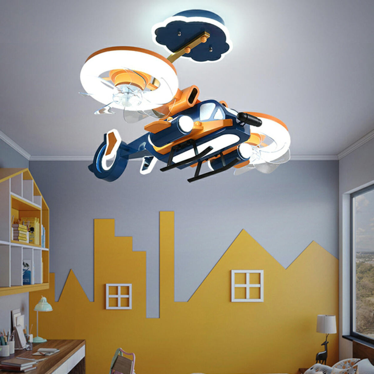 Kids Room LED Remote Aircraft Ceiling Fan with Light Image - 16