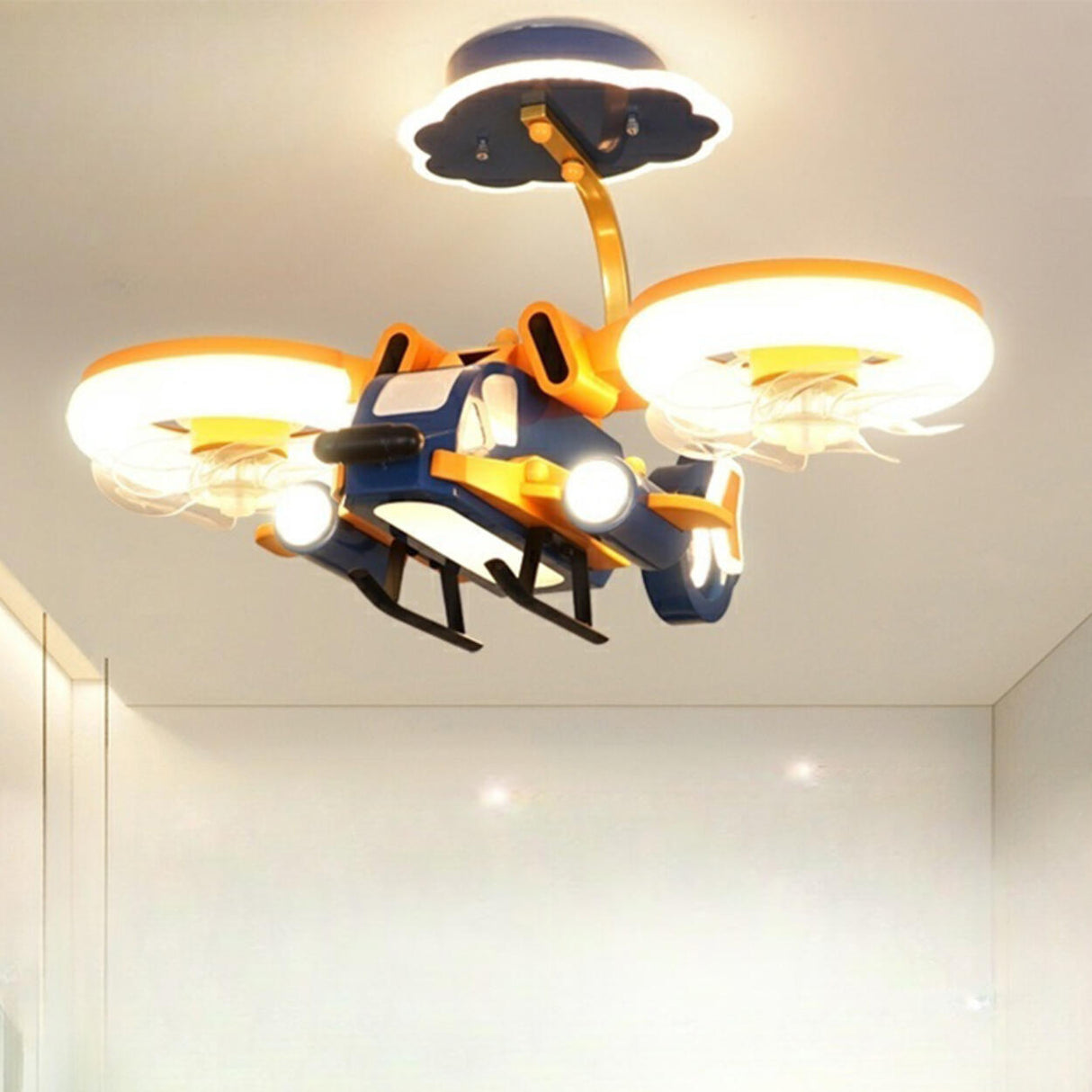 Kids Room LED Remote Aircraft Ceiling Fan with Light Image - 4