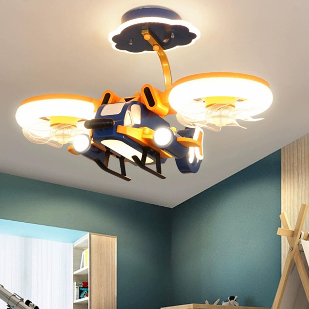 Kids Room LED Remote Aircraft Ceiling Fan with Light Image - 5