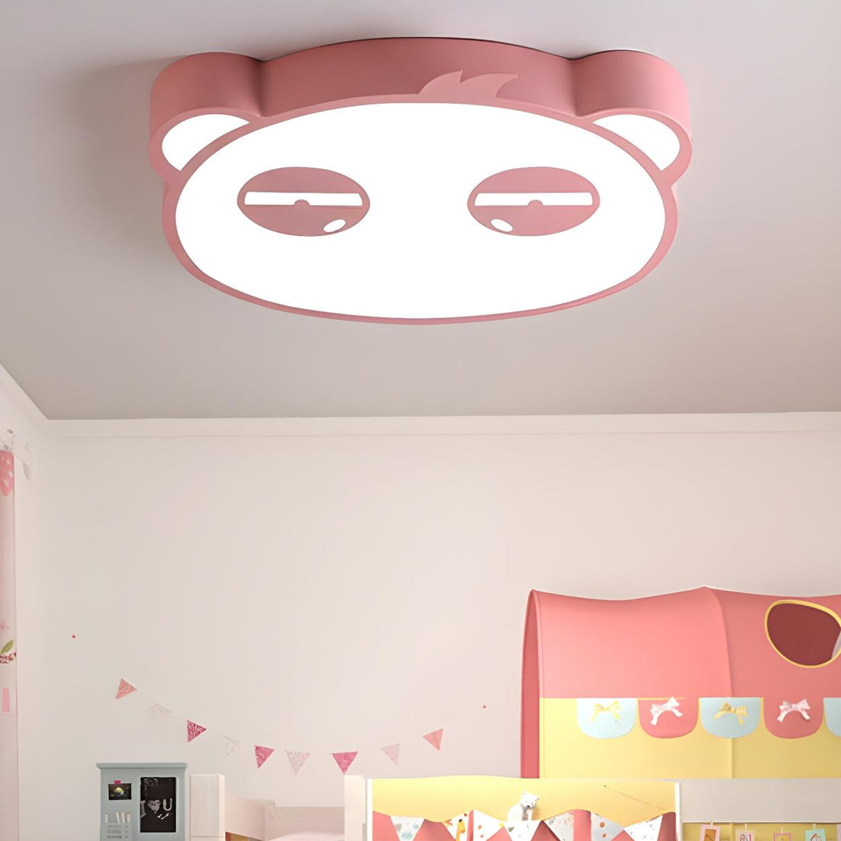 Kids Room Lovely Pink Panda LED Flush Mount  Light Image - 1