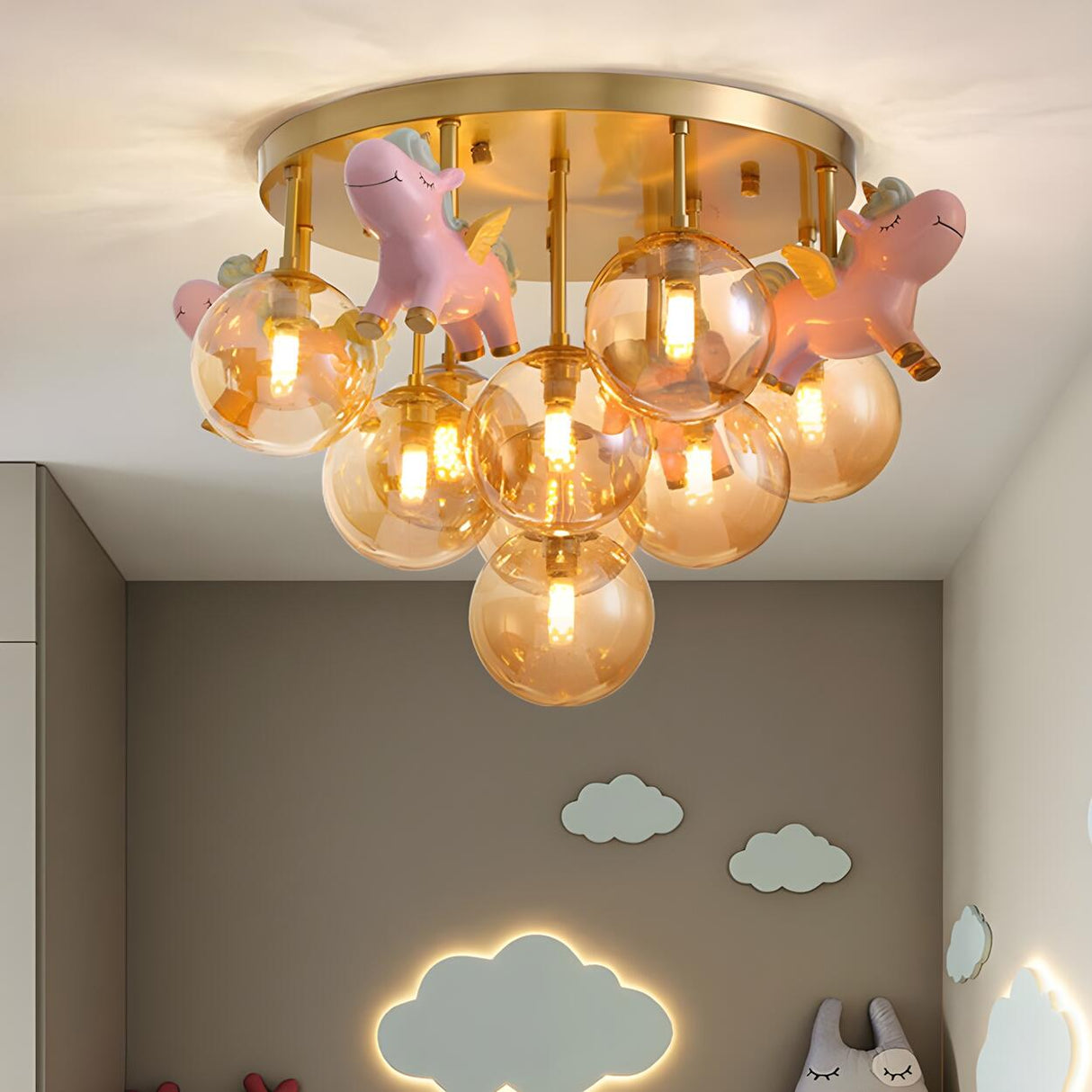 Kids Room Lovely Pony Bubble Semi-Flush Mount Light Image - 1