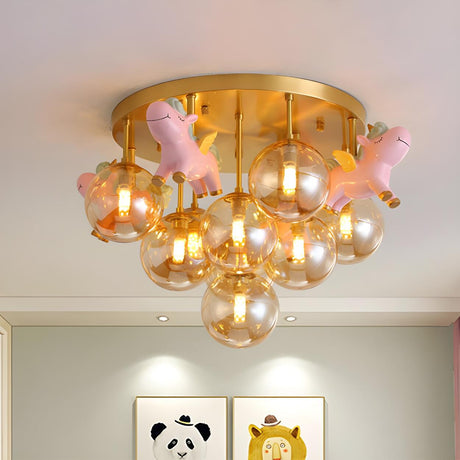 Kids Room Lovely Pony Bubble Semi-Flush Mount Light Image - 2