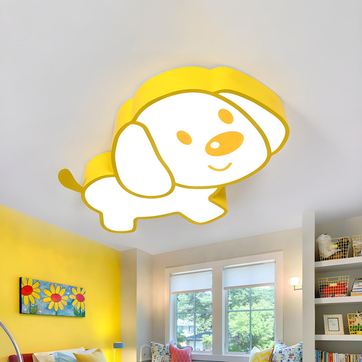 Kids Room Lovely Yellow Puppy LED Flush Mount Light Image - 1