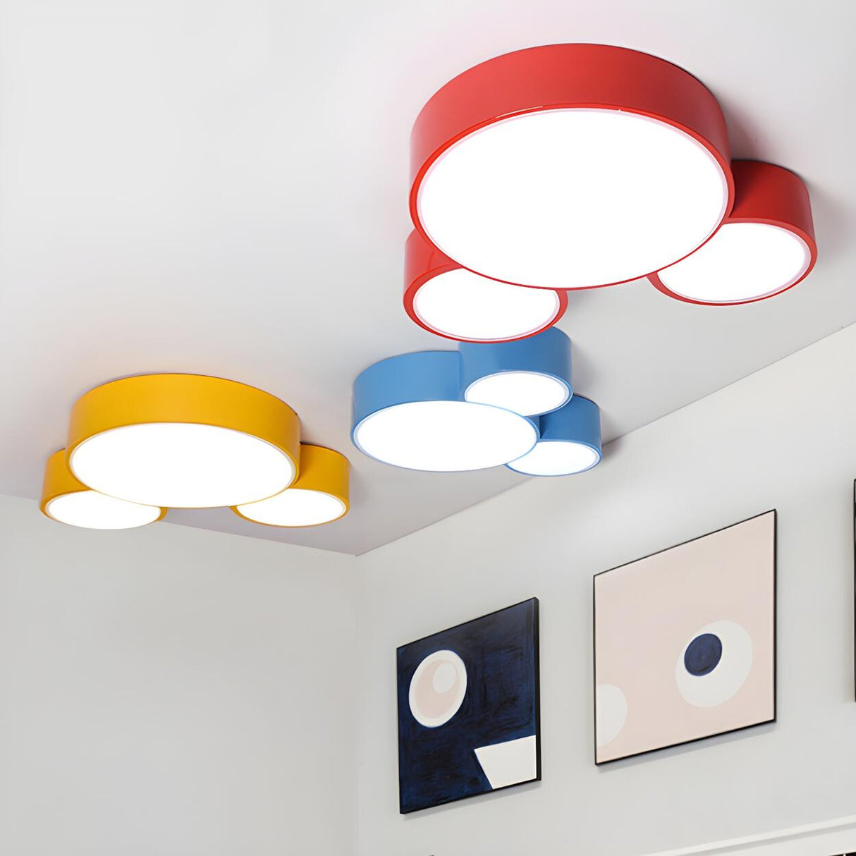 Kids Room Macaron Three-Round LED Flush Mount Light Image - 12