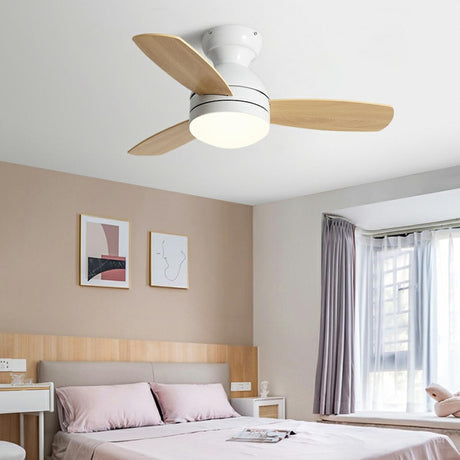 Kids Room Mini 3 Wood Blade Flush Ceiling Fan Light Image - 1