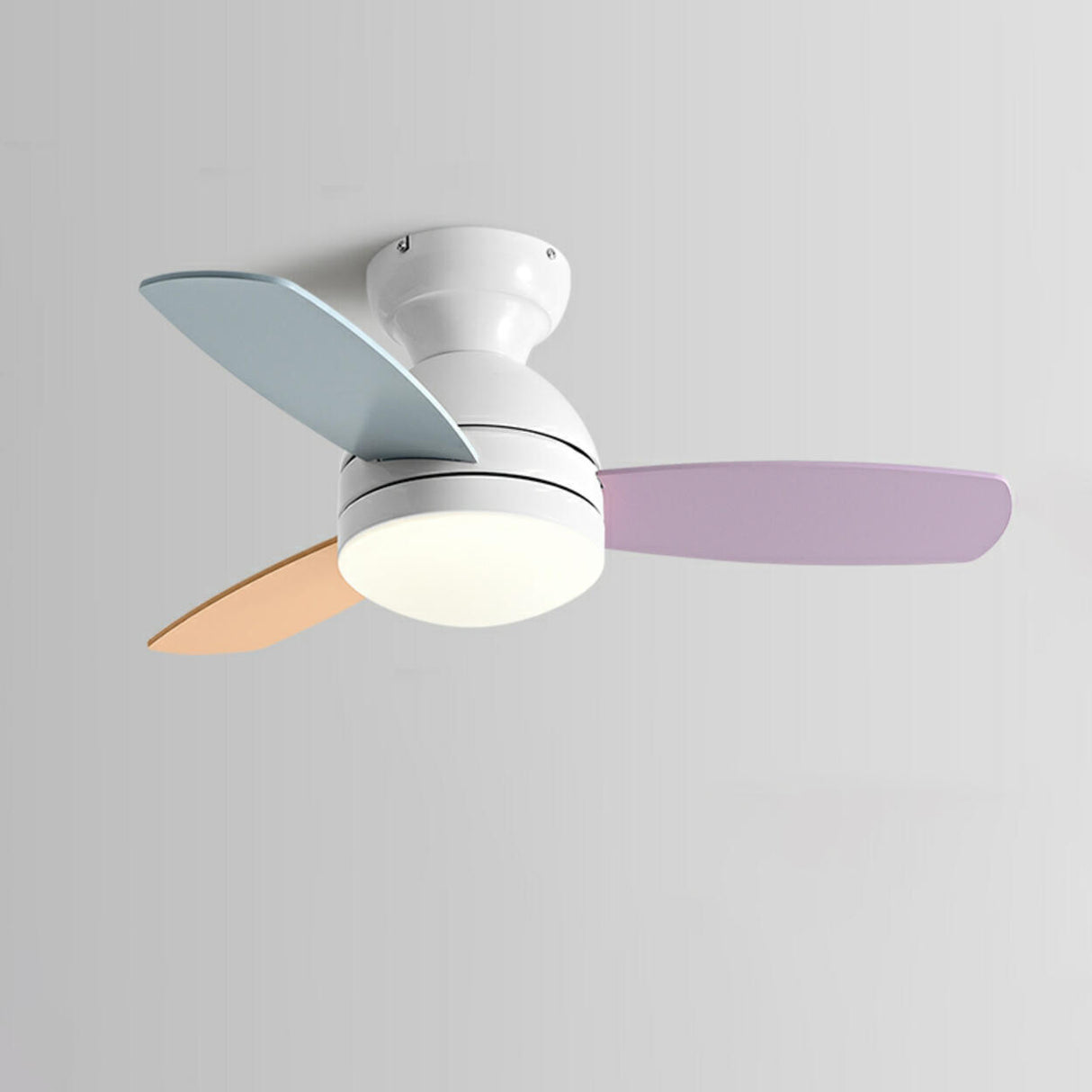 Kids Room Mini 3 Wood Blade Flush Ceiling Fan Light Image - 2