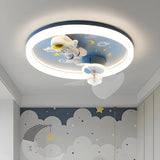 Kids Room Modern Blue Astronaut LED Ceiling Fan Light Image - 1