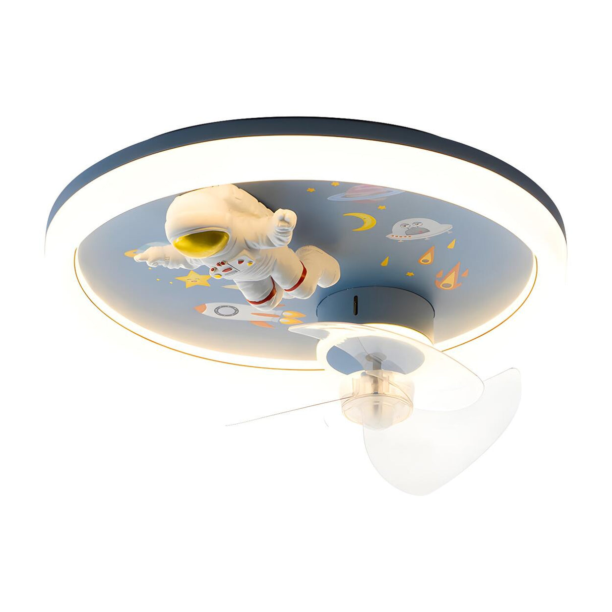 Kids Room Modern Blue Astronaut LED Ceiling Fan Light Image - 5