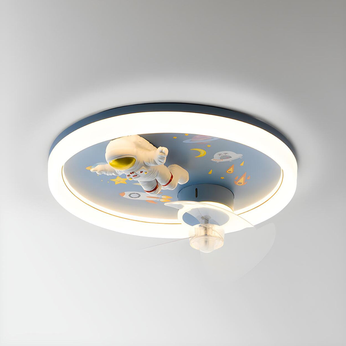 Kids Room Modern Blue Astronaut LED Ceiling Fan Light Image - 7