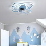 Kids Room Modern Blue Ring Track Ceiling Fan with Light Image - 4