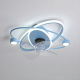 Kids Room Modern Blue Ring Track Ceiling Fan with Light Image - 6